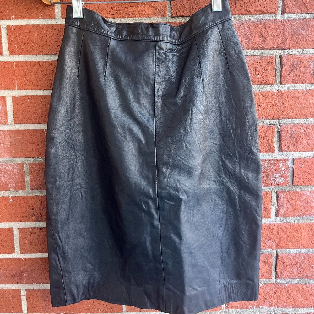 Vintage Black Leather Skirt with Lining